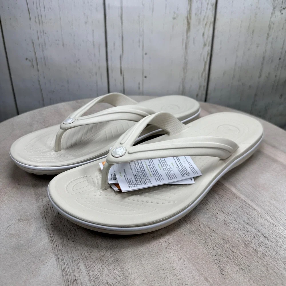 Crocs Crocband Flip Stucco White Unisex Mens 10 Womens 12 Sandals 11033-171 NEW